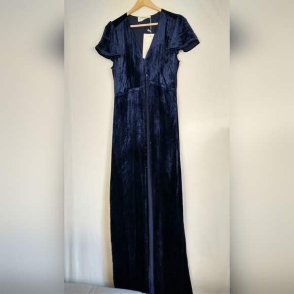 90"s Huzhou Blue Velvet Japanese Maxi Dress Fairycore Grunge 90s Y2K Medium - Picture 2 of 14